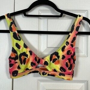 ASOS Swim Size 4 Orange Yellow Black Animal Print Bikini Swim Top Lined Cut-Out